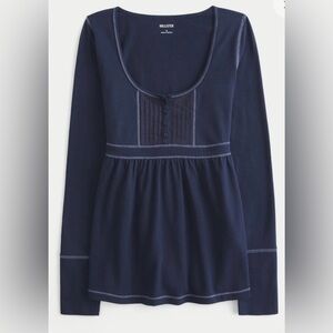Hollister Long Sleeve Henley Babydoll Top Navy Blue Women’s Size XS New with tag